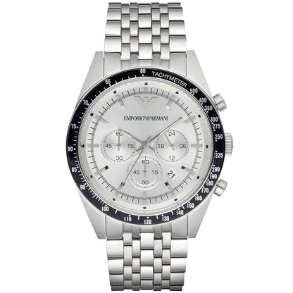 Emporio Armani Tazio AR6073 Silver Dial Black Bezel Watch
