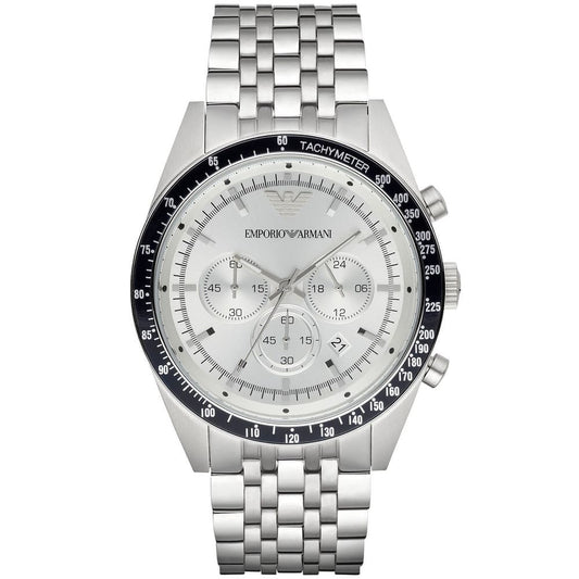 Emporio Armani Tazio AR6073 Silver Dial Black Bezel Watch