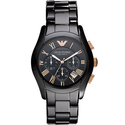 Emporio Armani Valente AR1410 Black Ceramic & Rose Gold Watch