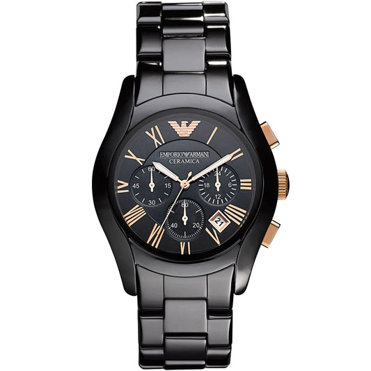 Emporio Armani Valente AR1410 Black Ceramic & Rose Gold Watch