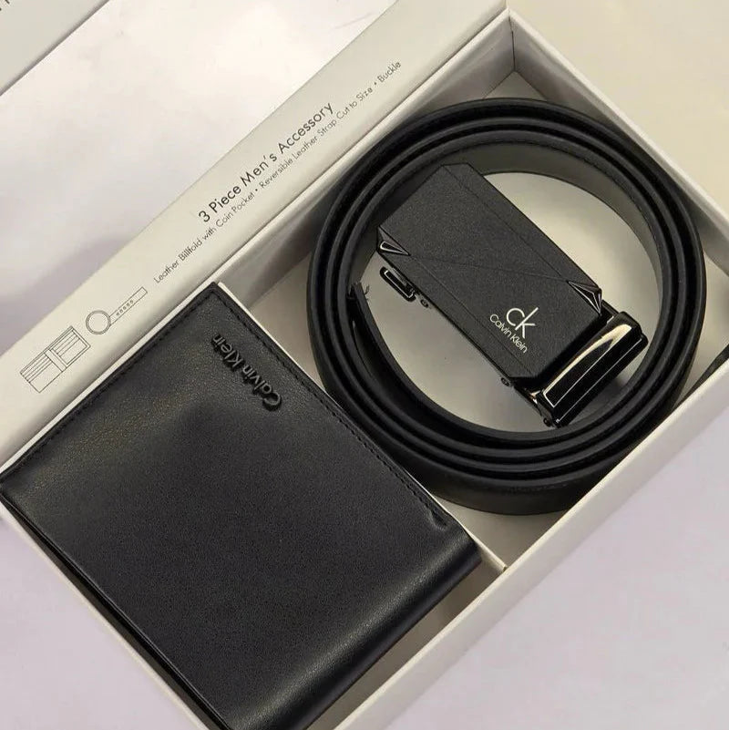 CK Black Leather Wallet-Belt Set For Men 9#