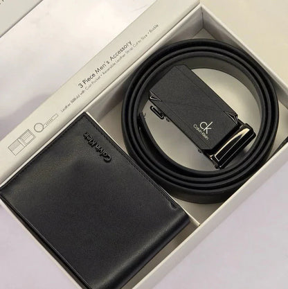 CK Black Leather Wallet-Belt Set For Men 9#