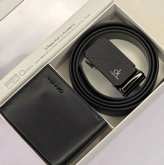 CK Black Leather Wallet-Belt Set For Men 9#