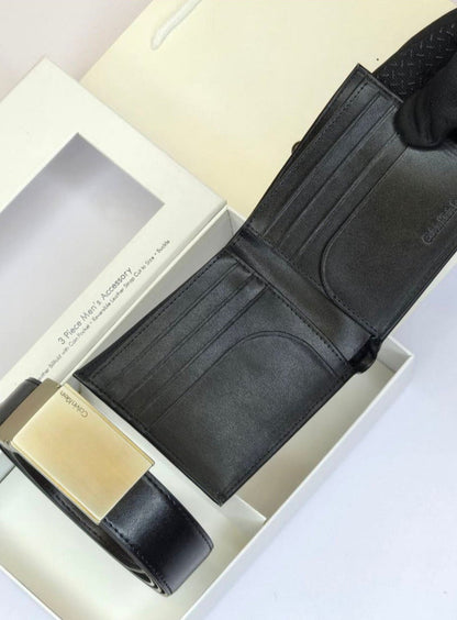 CK Black Leather Wallet-Belt Set For Men 12#