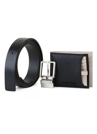 EA Black Leather Wallet-Belt Set For Men 21#
