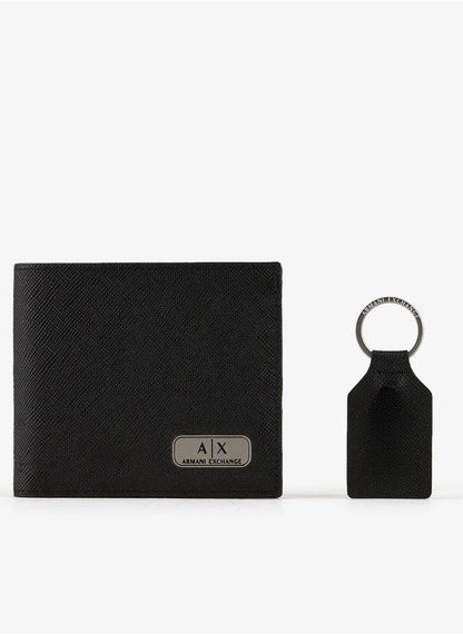 AX Black Leather Wallet & Keychain Set For Men 17#