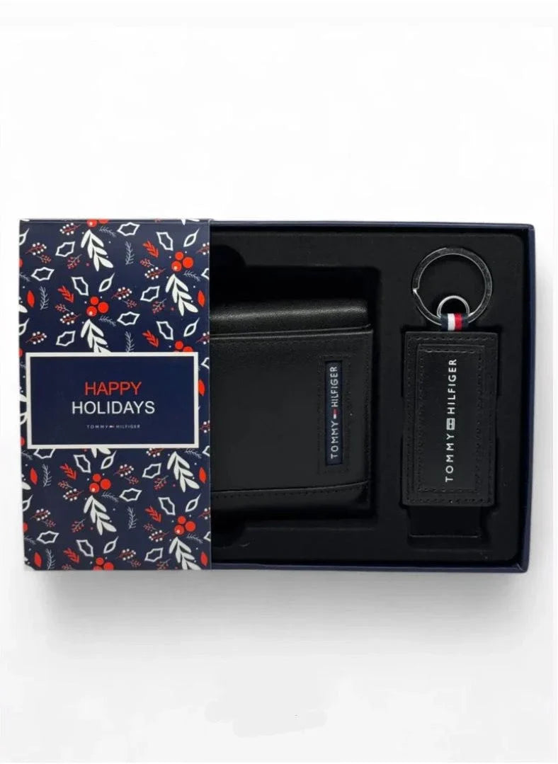 TH Black Leather Wallet-Keychain Set For Men 2#