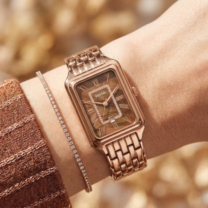 Fossil Raquel ES5323 Three-Hand Brown Mother of Pearl Rose Gold-Tone Stainless Steel Women's Watch