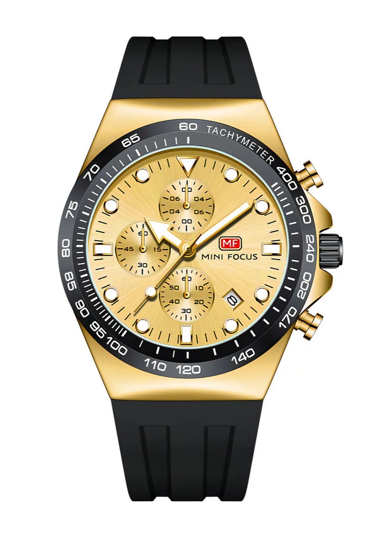Mini Focus Watch with Gold Dial & Black Strap For Men MF0488G