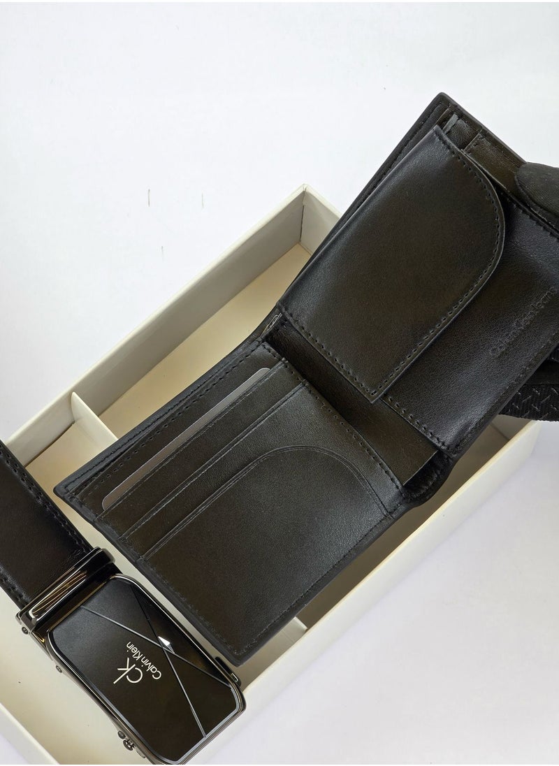 CK Black Leather Wallet-Belt Set For Men 17#