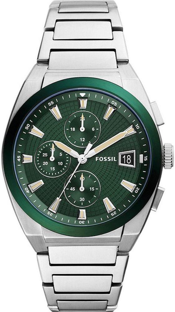Fossil Everett Chronograph Men’s Watch FS5964 – Green Dial, Silver Stainless Steel Bracelet, 42mm Quartz Analog Multi-Function Watch