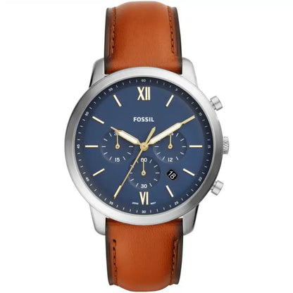 Fossil Neutra FS5453 Men’s Analog Watch – 44mm Blue Dial with Brown Leather Strap