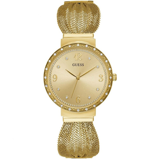 Guess Chiffon W1083L2 Gold Tone Mesh Bracelet Crystal Watch