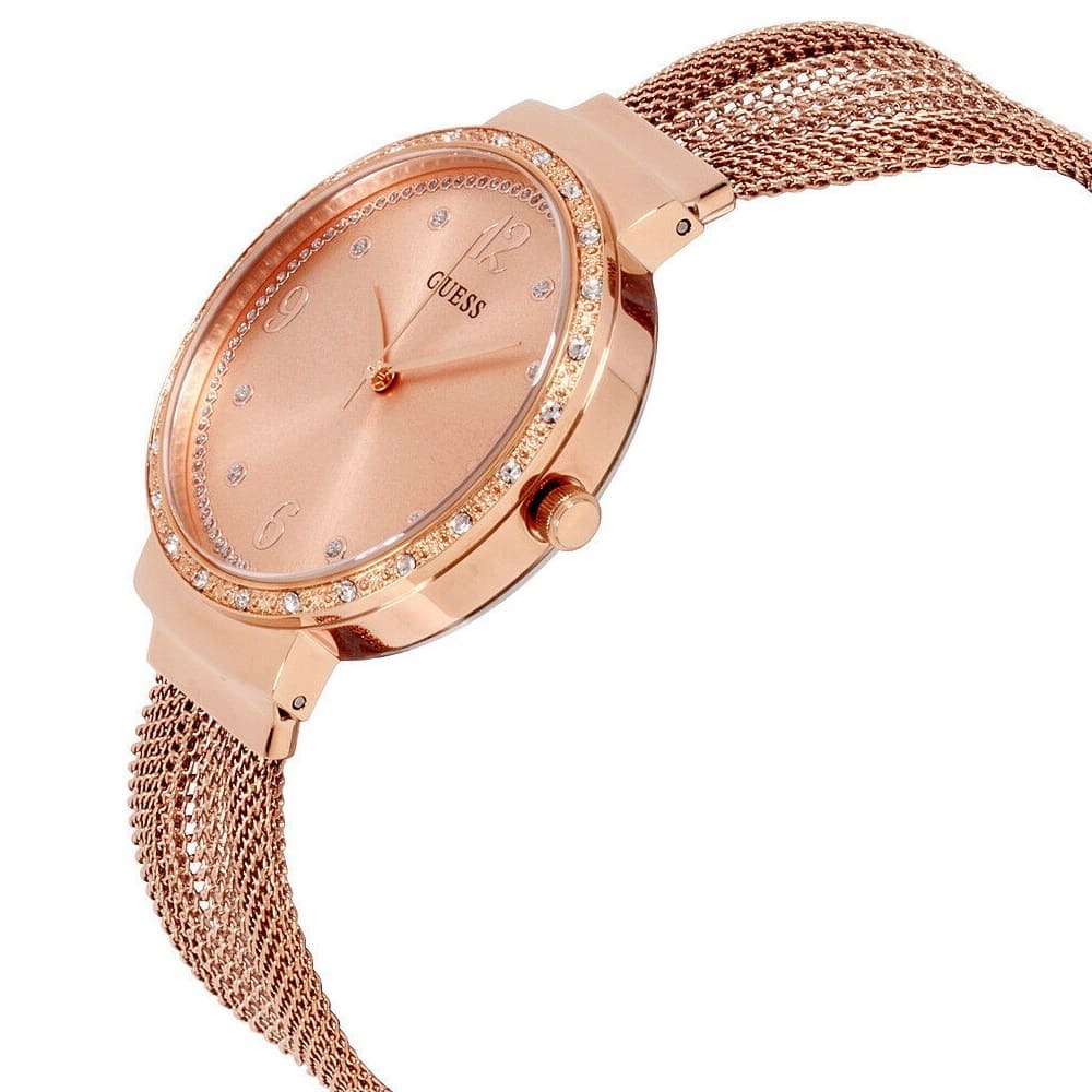 Guess Chiffon W1083L3 Rose Gold Mesh Bracelet Crystal Watch