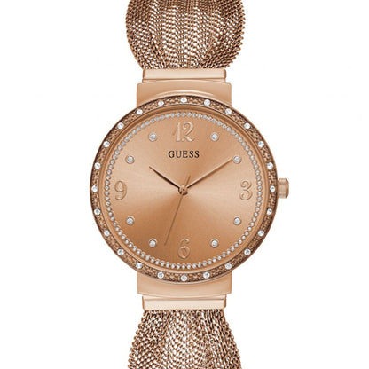Guess Chiffon W1083L3 Rose Gold Mesh Bracelet Crystal Watch
