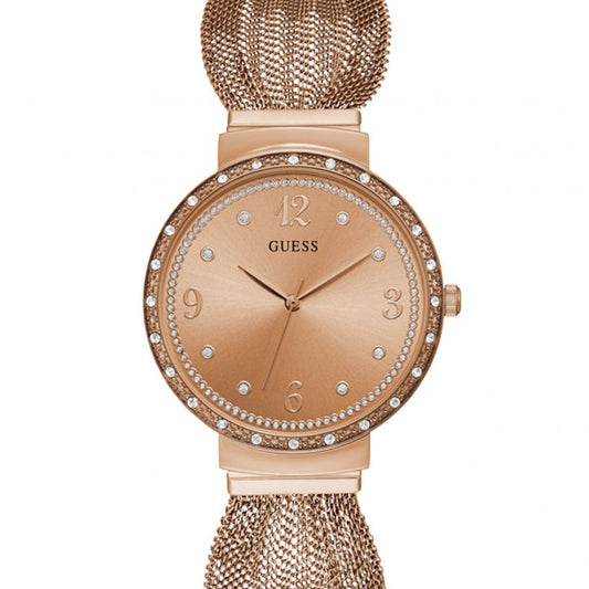 Guess Chiffon W1083L3 Rose Gold Mesh Bracelet Crystal Watch