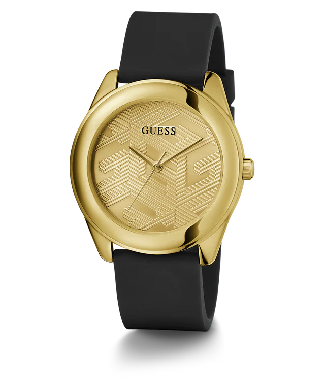 Guess Cubed GW0665L1 Gold Tone Case Black Rubber Watch