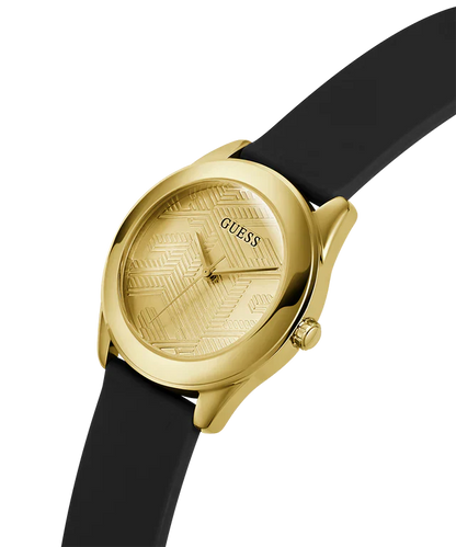 Guess Cubed GW0665L1 Gold Tone Case Black Rubber Watch