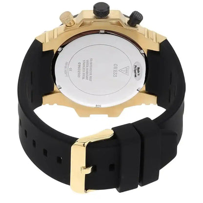 Guess Cut-Thru GW0325G1 Gold Tone Case Black Bezel Black Rubber Strap Watch