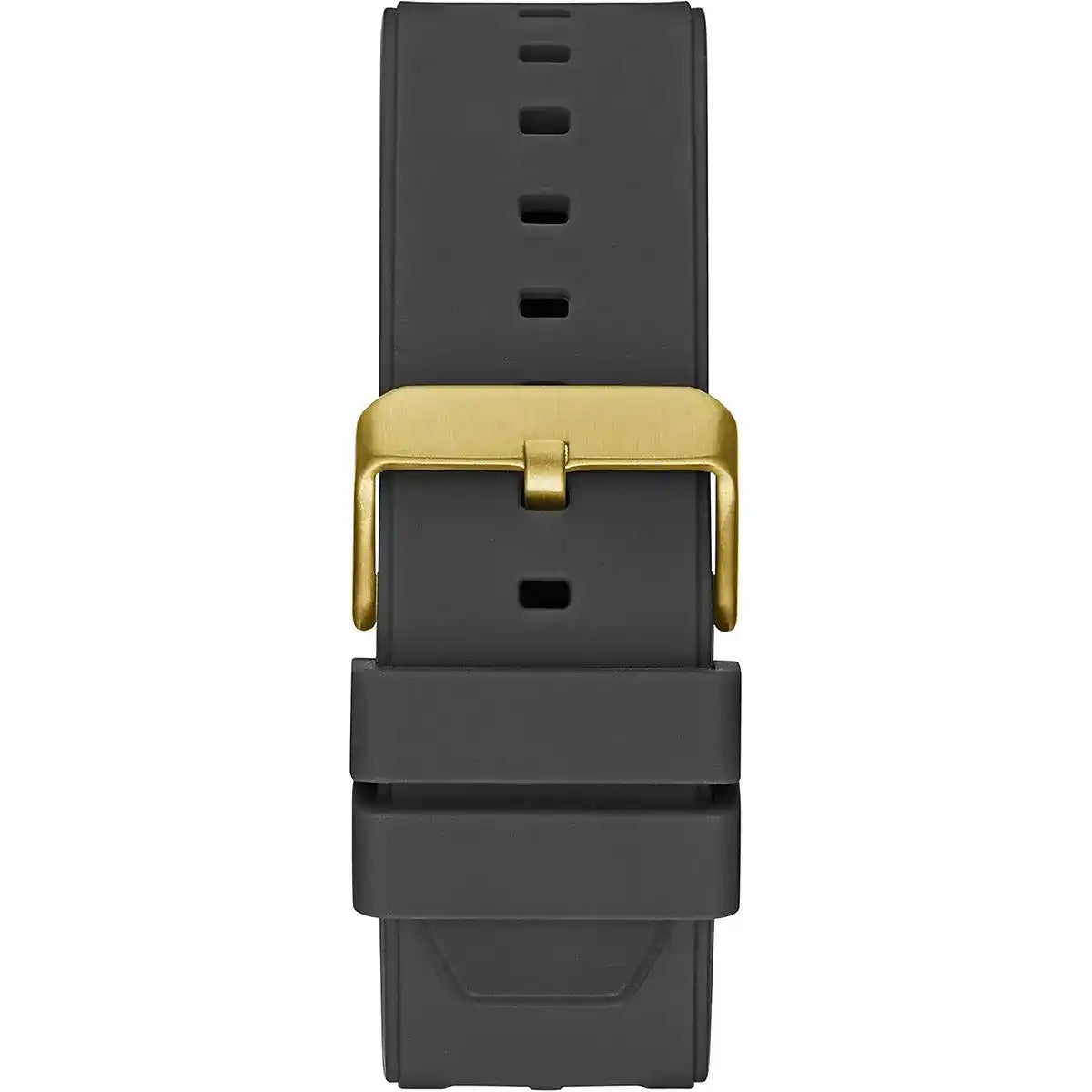 Guess Cut-Thru GW0325G1 Gold Tone Case Black Bezel Black Rubber Strap Watch