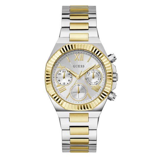 Guess Equality GW0769L3 Two-Tone Silver Gold Coin-Edge Ladies Watch