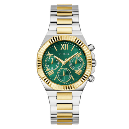 Guess Equality GW0769L4 2-Tone Silver Gold Green Dial Multi-function Watch