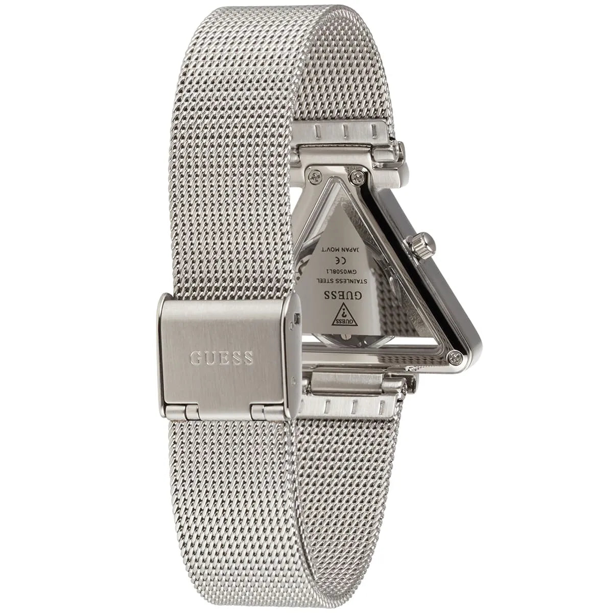 Guess Fame GW0508L1 Silver Tone Triangle Case Mesh Bracelet Watch
