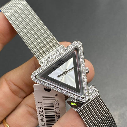Guess Fame GW0508L1 Silver Tone Triangle Case Mesh Bracelet Watch