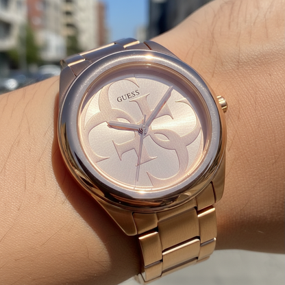 Guess G-Twist W1082L3 Rose Gold Interlocking Logo Dial Watch
