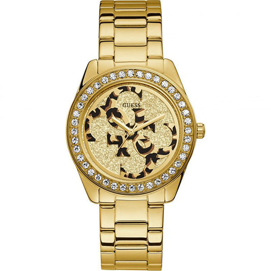 Guess G Twist W1201L2 Gold Tone Crystal Bezel Glitter Dial Ladies Watch