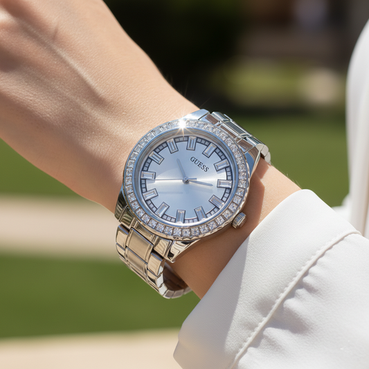 Guess Sparkler GW0111L1 Silver Crystal Baguette Ladies Watch