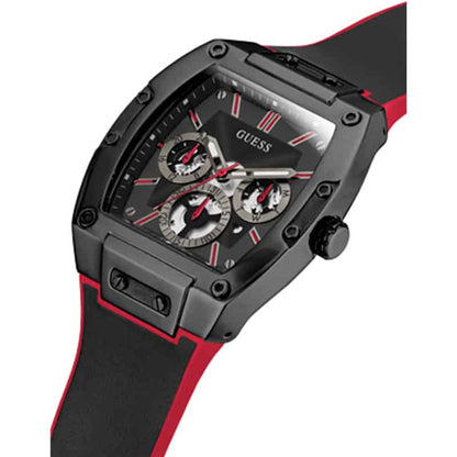 Guess Phoenix GW0202G7 Black Case Red Accents Skeleton Dial Rubber Strap Men's Watch