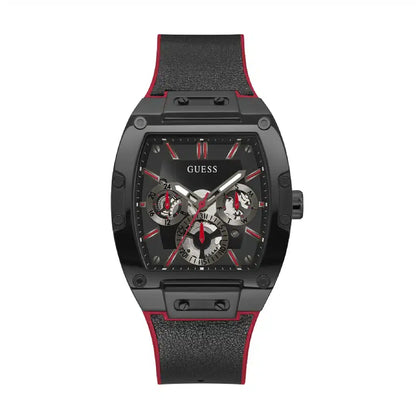 Guess Phoenix GW0202G7 Black Case Red Accents Skeleton Dial Rubber Strap Men's Watch