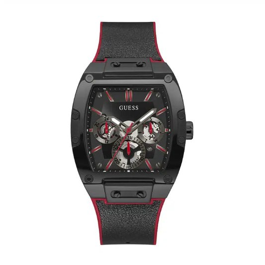 Guess Phoenix GW0202G7 Black Case Red Accents Skeleton Dial Rubber Strap Men's Watch