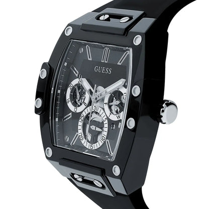 Guess Phoenix GW0203G3 Black Rubber Case Silver Accents Skeleton Dial Watch