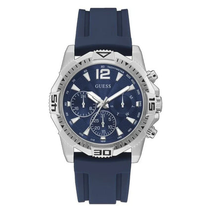 Guess Commander GW0211G1 Silver Case Blue Dial Blue Rubber Strap Men's Watch