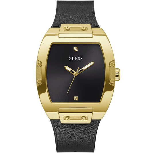 Guess Phoenix GW0386G3 Gold-Tone Case Black Minimalist Dial Leather Strap Men's Watch