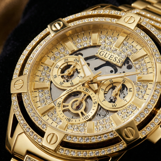 Guess Headline GW0497G2 Full Gold Crystal Encrusted Skeleton Men's Watch