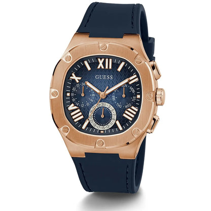 Guess Headline GW0571G2 Rose Gold Case Navy Blue Dial Rubber Strap Men's Watch