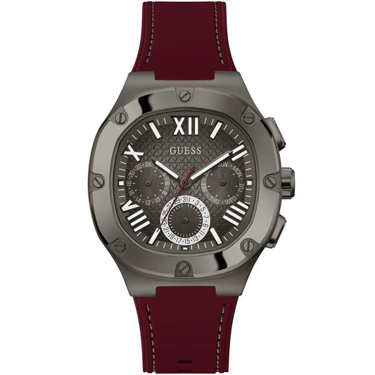 Guess Headline GW0571G4 Gunmetal Case Black Dial Red Rubber Strap Men's Watch