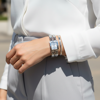 Guess GW0668L1 Silver Tone Rectangular Crystal Bracelet Watch