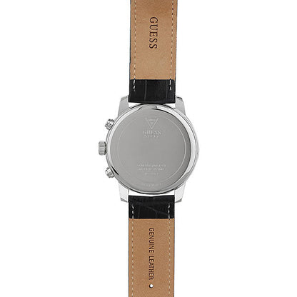 Guess Horizon W0380G3 Silver Tone Case Black Dial Blue Leather Watch