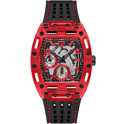 Guess Phoenix GW0499G4 Red Transparent Case Black Silicone Multifunction Watch