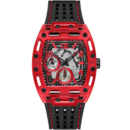 Guess Phoenix GW0499G4 Red Transparent Case Black Silicone Multifunction Watch