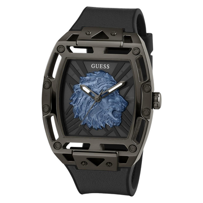 Guess Phoenix Lion Head GW0595G2 Black Case Blue Lion Black Silicone Watch