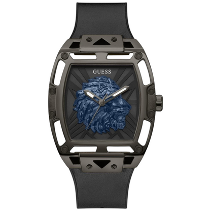 Guess Phoenix Lion Head GW0595G2 Black Case Blue Lion Black Silicone Watch