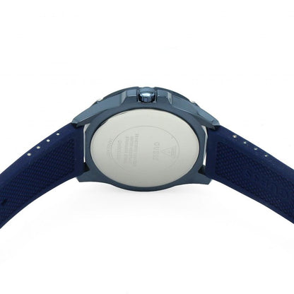 Guess Rig GW0051G4 Silver Tone Case Blue Rubber Strap Watch