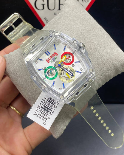 Guess Originals Phoenix V1051M1 Clear Transparent Case White Dial Multicolor Watch