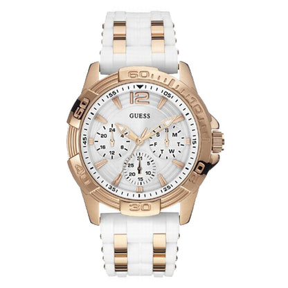 Guess W0615L1 Women's Rose Gold & White Rubber Strap Watch