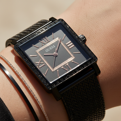 Guess Highline W0826L4 Black Mesh Square Crystal Ladies Watch